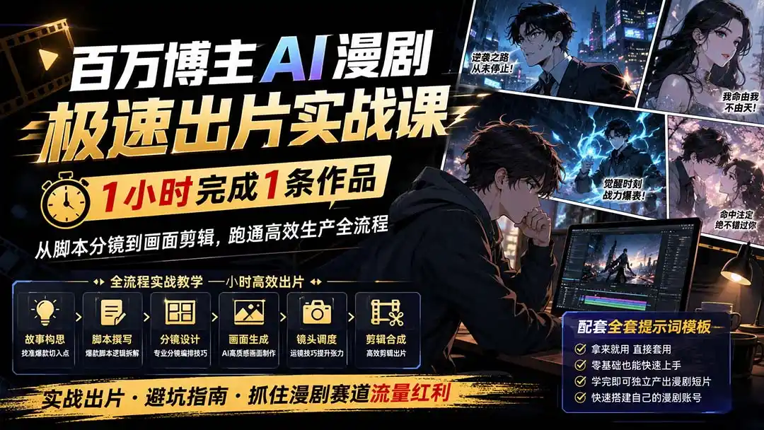 百万博主AI漫剧极速出片实战课：1小时产出条作品，从脚本分镜到画面剪辑，跑通高效生产全流程-项目资源网