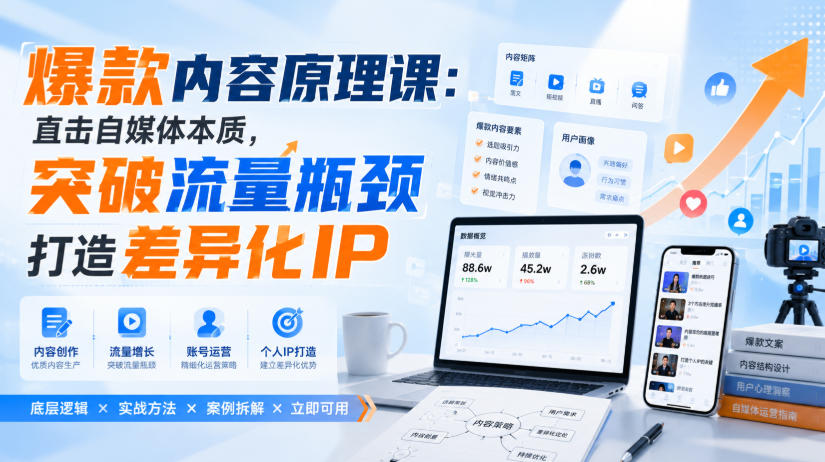 爆款内容原理课：直击自媒体本质，突破流量瓶颈打造差异化IP-项目资源网