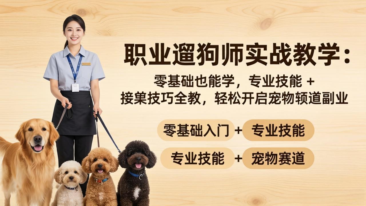 职业遛狗师实战教学：零基础也能学，专业技能 + 接单技巧全教，轻松开启宠物赛道副业-项目资源网