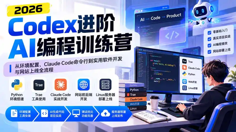 Codex进阶AI编程训练营：从环境配置、Claude Code命令行到实用软件开发与网站上线全流程-项目资源网