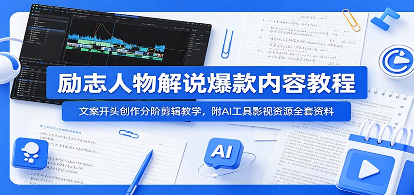 励志人物解说爆款内容教程：文案开头创作分阶剪辑教学，附AI 工具影视资源全套资料-项目资源网