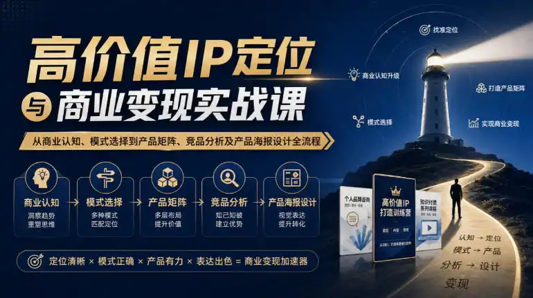【无水印】高价值IP定位与商业变现实战课，从商业认知、模式选择到产品矩阵、竞品分析及产品海报设计全流程-项目资源网