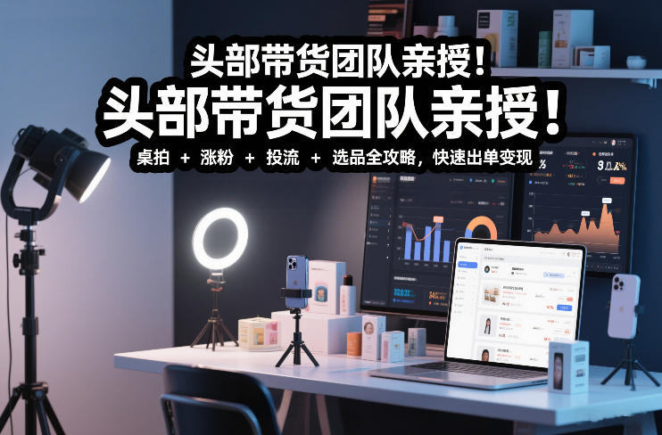 头部带货团队亲授!专业短视频实拍带货课:桌拍+涨粉+投流+选品全攻略,快速出单变现,月入2w+-项目资源网