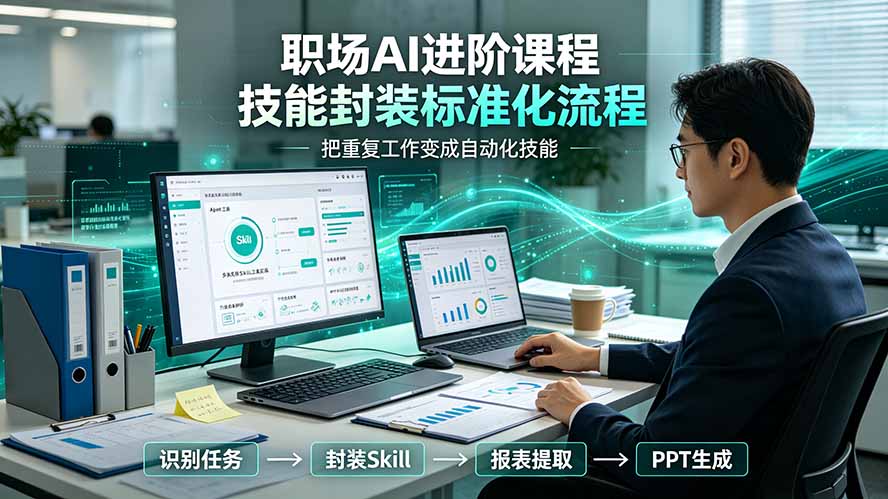 职场AI进阶课程；多类实用Skill工具实操，专属技能封装标准化流程，报表行业报告一键提取核心内容-项目资源网