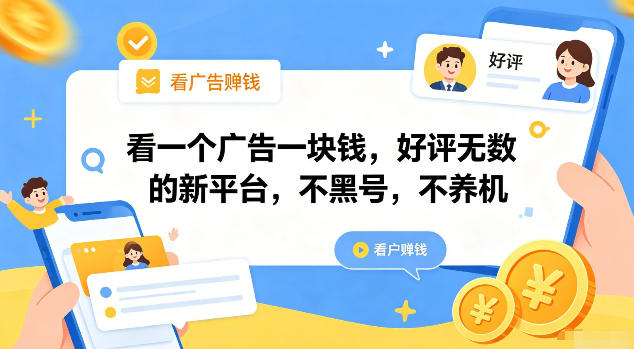 看一个广告一块钱,好评无数的新平台,不黑号,不养机【揭秘】-项目资源网