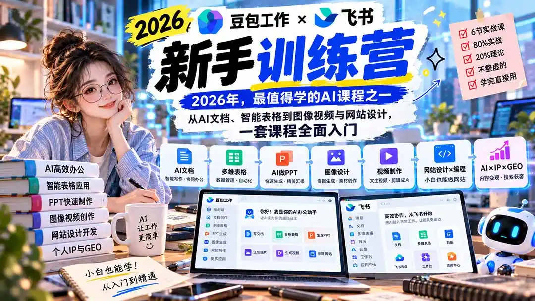 2026豆包工作+飞书新手训练营-9月新课：从AI文档、智能表格到图像视频与网站设计，一套课程全面入门-项目资源网