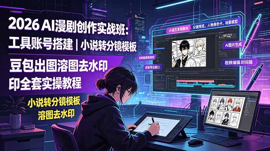 2026AI漫剧创作实战班：工具账号搭建｜小说转分镜模板｜豆包出图溶图去水印全套实操教程-项目资源网