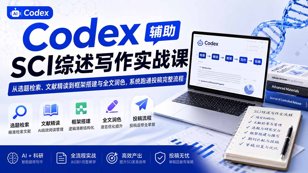 Codex辅助SCI综述写作实战课——从选题检索、文献精读到框架搭建与全文润色，系统跑通投稿完整流程-项目资源网