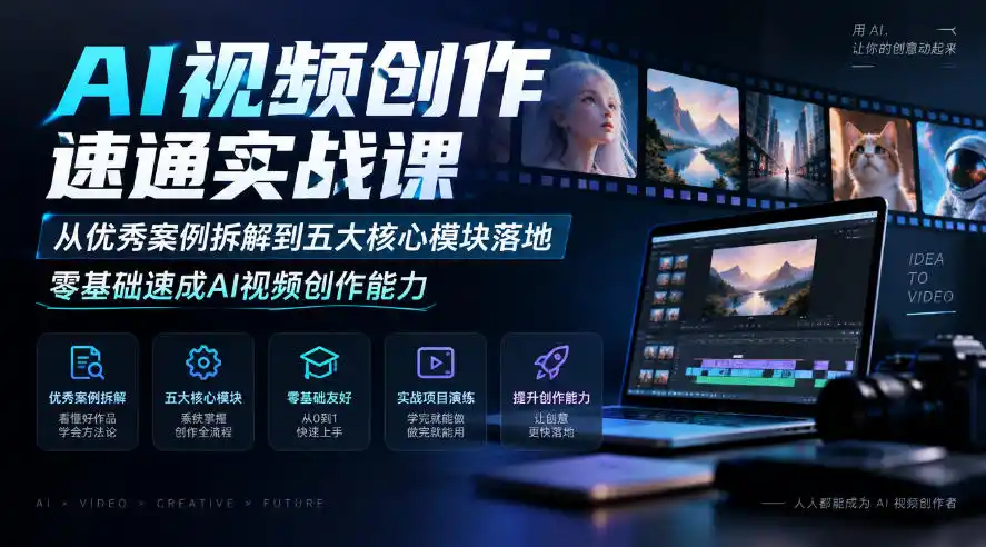 AI视频创作速通实战课｜从优秀案例拆解到五大核心模块落地，零基础速成AI视频创作能力-项目资源网