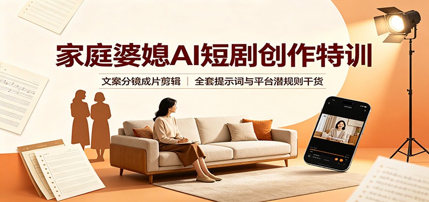 家庭婆媳AI短剧创作特训:文案分镜成片剪辑,全套提示词与平台潜规则干货 家庭婆媳AI短剧创作特训:文案分镜成片剪辑,全套提示词与平台潜规则干货