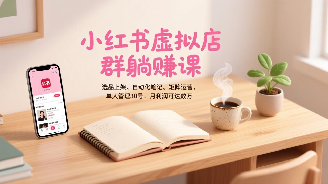 小红书虚拟店群躺赚课，选品上架、自动化笔记、矩阵运营，单人管理30号，月利润可达数万-项目资源网