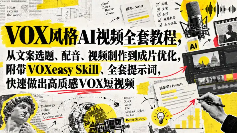VOX风格AI视频全套教程，从文案选题、配音、视频制作到成片优化，附带VOXeasy Skill、全套提示词，快速做出高质感VOX短视频-项目资源网