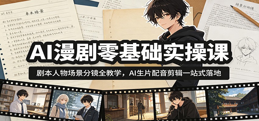AI漫剧零基础实操课：剧本人物场景分镜全教学，AI生片配音剪辑一站式落地-项目资源网