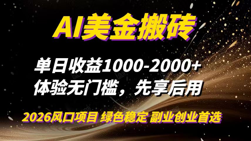 AI美金搬砖，单日收益1000-2000+，2025风口项目，可以副业，可以全职，可以工作室放大-项目资源网