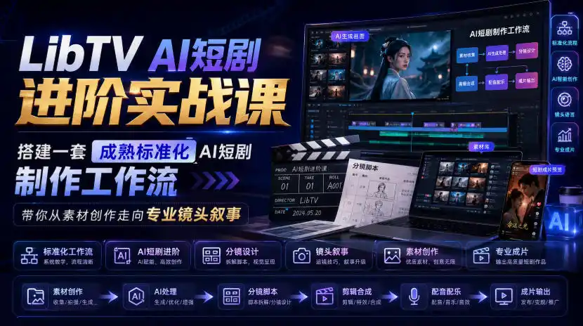 LibTV AI短剧进阶实战课，搭建一套成熟标准化AI短剧制作工作流，带你从素材创作走向专业镜头叙事-项目资源网