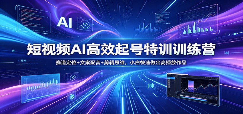 短视频AI高效起号特训训练营：赛道定位+文案配音+剪辑思维，小白快速做出高播放作品-项目资源网