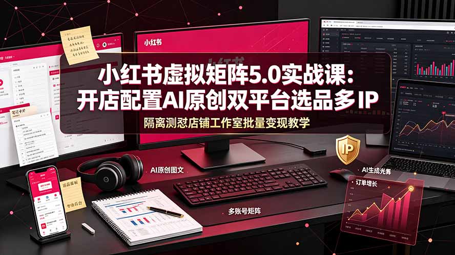 小红书虚拟矩阵5.0实战课:开店配置|AI原创|双平台选品|多IP隔离|测怼店铺工作室批量变现实操教学-项目资源网