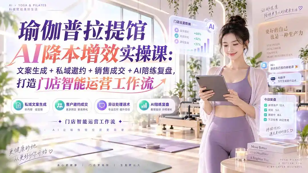 瑜伽普拉提馆AI降本增效实操课:文案生成+私域邀约+销售成交+AI陪练复盘,打造门店智能运营工作流-项目资源网