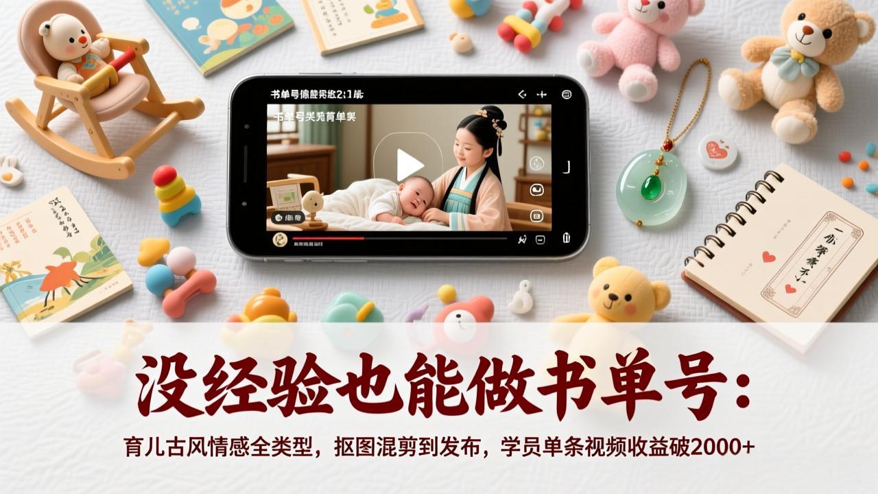 没经验也能做书单号：育儿古风情感全类型，抠图混剪到发布，学员单条视频收益破2000+-项目资源网