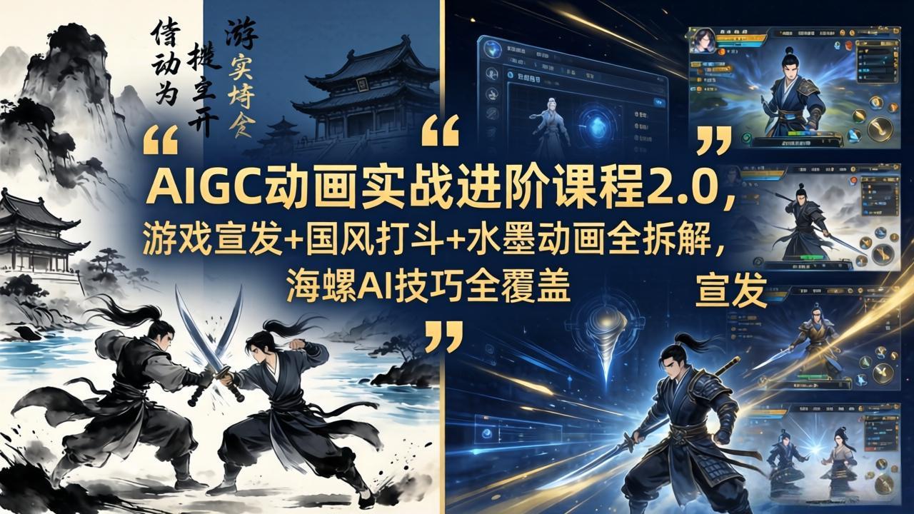 AIGC动画实战进阶课程2.0,游戏宣发+国风打斗+水墨动画全拆解,海螺AI技巧全覆盖-项目资源网