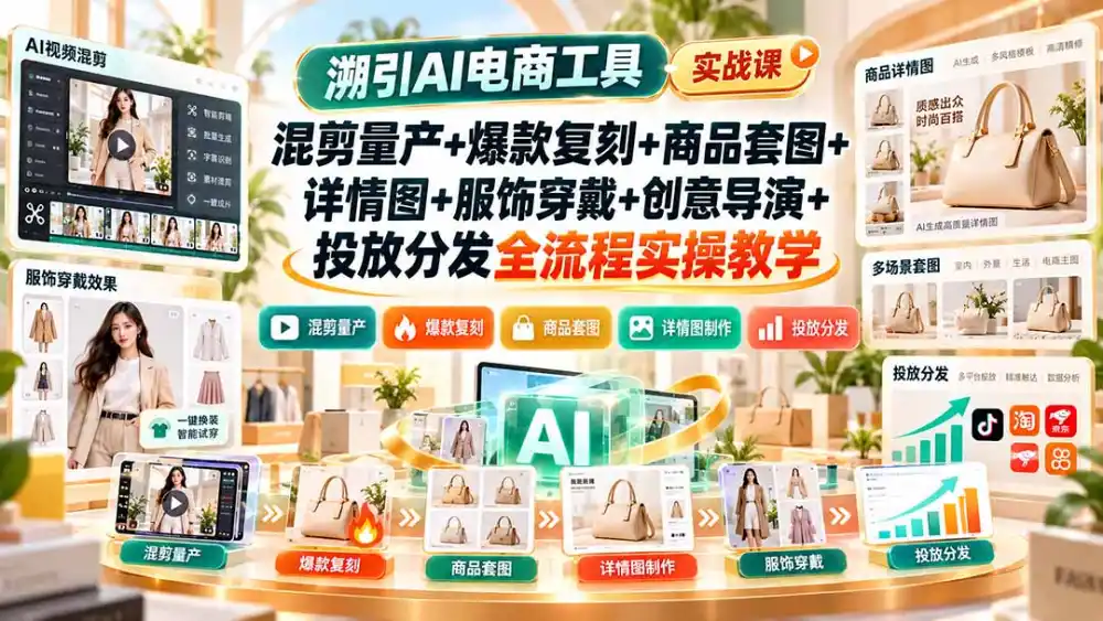 溯引AI电商工具实战课:混剪量产+爆款复刻+商品套图+详情图+服饰穿戴+创意导演+投放分发全流程实操教学-项目资源网
