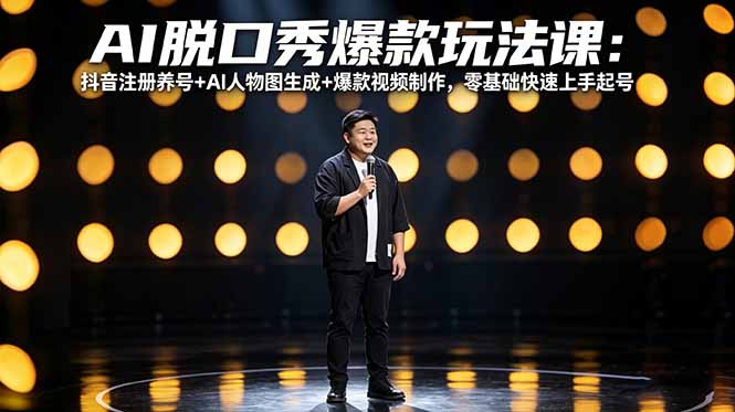 AI脱口秀爆款玩法课：抖音注册养号+AI人物图生成+爆款视频制作，零基础快速上手起号-项目资源网