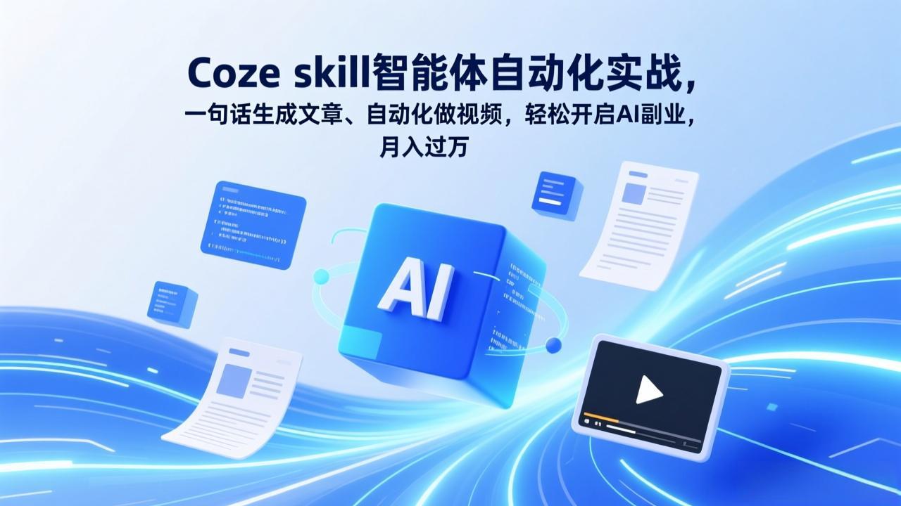 Coze skill智能体自动化实战，一句话生成文章、自动化做视频，轻松开启AI副业，月入过万-项目资源网
