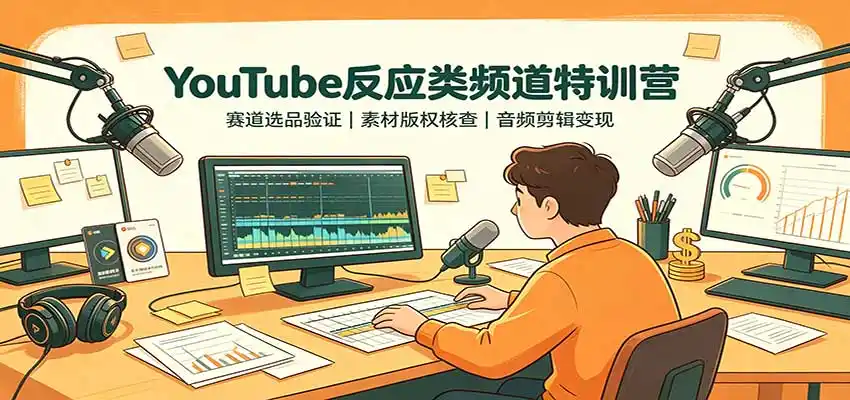 YouTube反应类频道特训营：赛道选品验证，素材版权核查，音频剪辑变现-项目资源网
