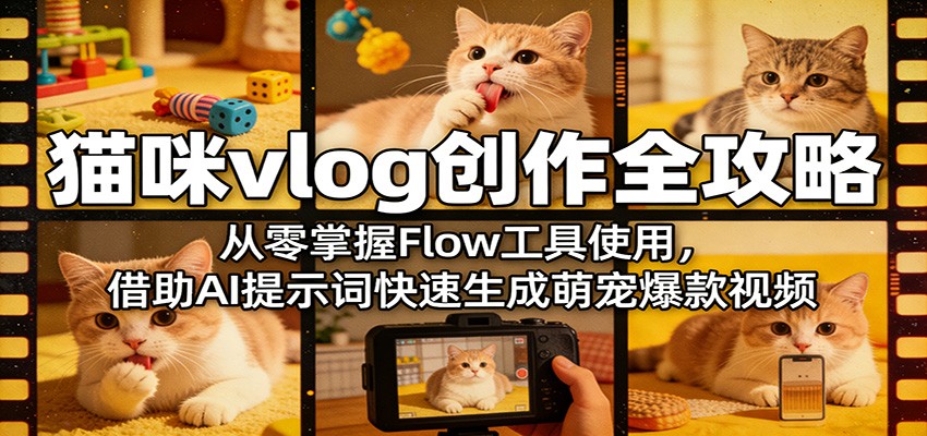 猫咪vlog创作全攻略：从零掌握Flow工具使用，借助AI提示词快速生成萌宠爆款视频-项目资源网