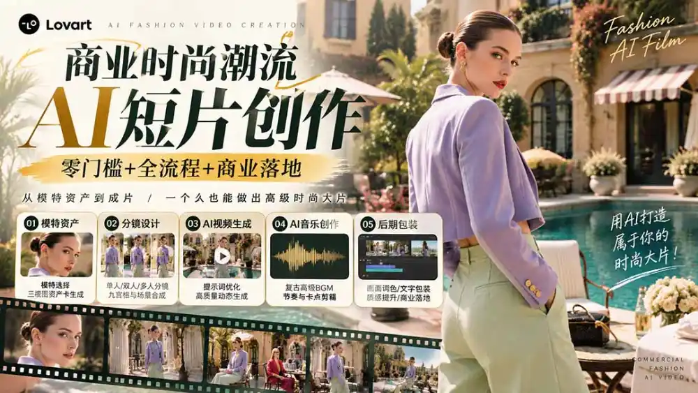 从一张模特图到高级时尚广告大片:AI三视图资产、场景合成、电影分镜、动态生成与复古音乐剪辑实战课-项目资源网