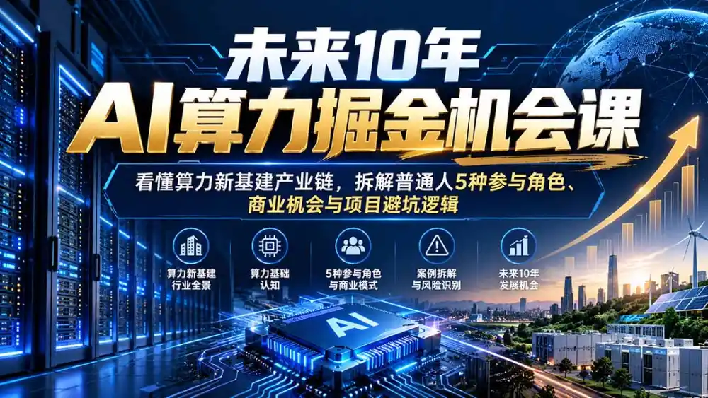 未来10年AI算力掘金机会课:看懂算力新基建产业链,拆解普通人5种参与角色、商业机会与项目避坑逻辑-项目资源网
