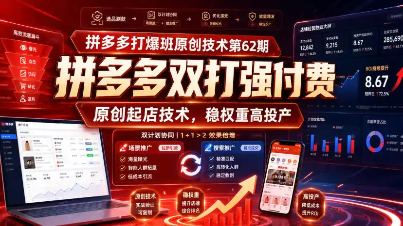 拼多多打爆班原创技术第62期,拼多多双打强付费,原创起店技术,稳权重高投产-项目资源网
