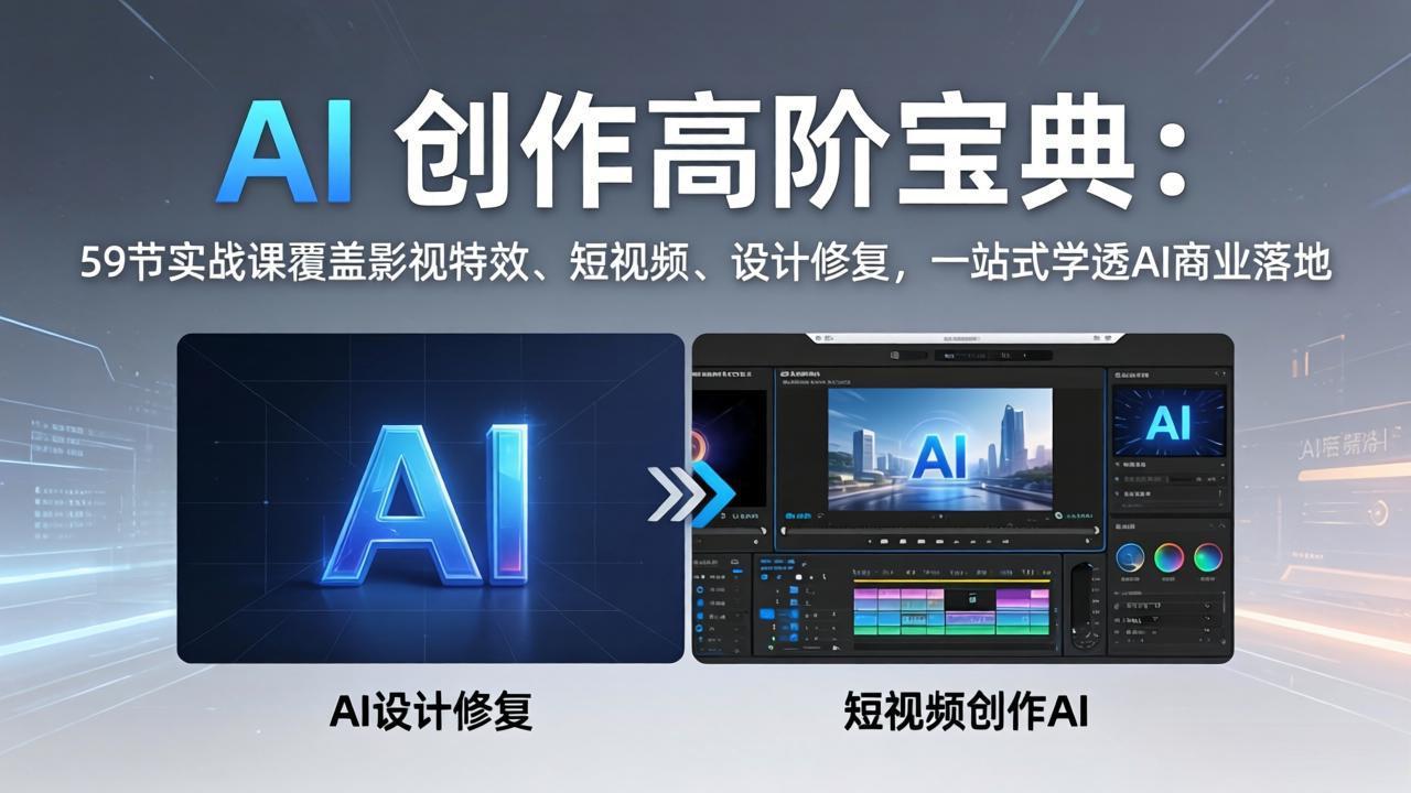 AI 创作高阶宝典：59节实战课覆盖影视特效、短视频、设计修复，一站式学透AI商业落地-项目资源网