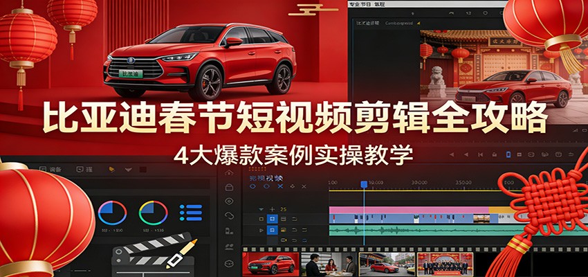 比亚迪春节短视频剪辑全攻略，4大爆款案例实操教学-项目资源网