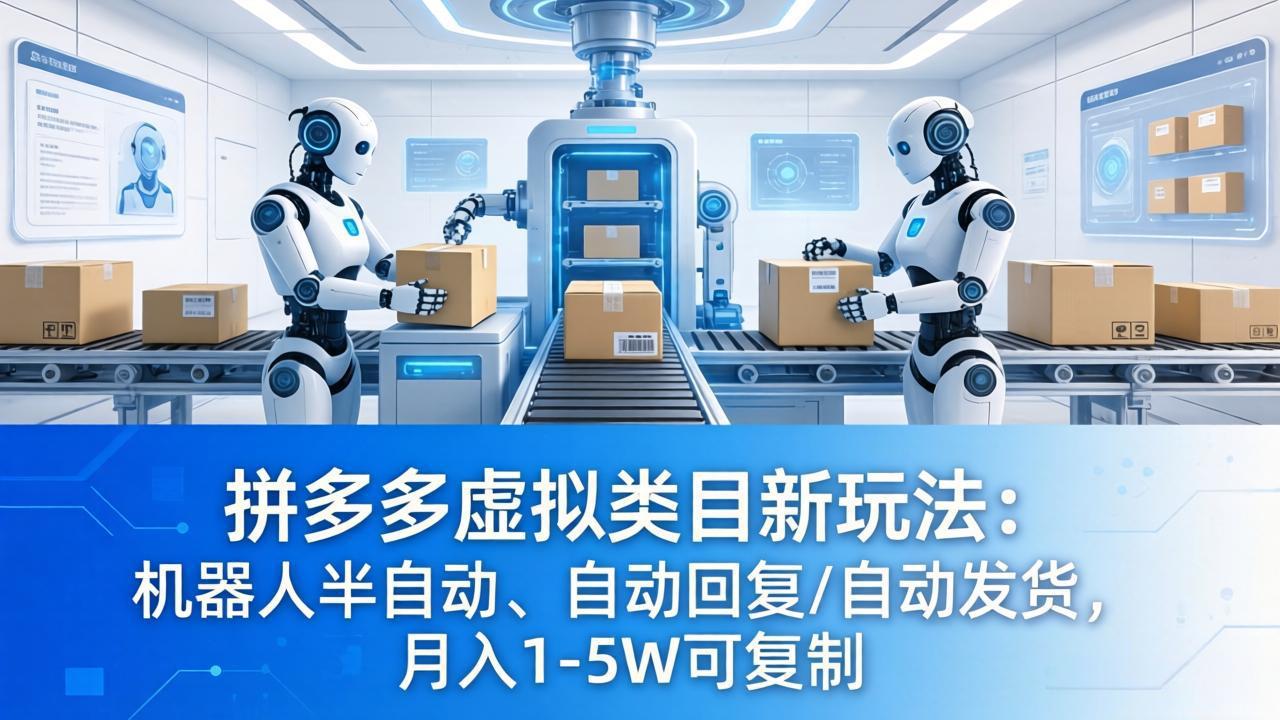 拼多多虚拟类目新玩法：机器人半自动、自动回复 /自动发货，月入 1-5W 可复制-项目资源网