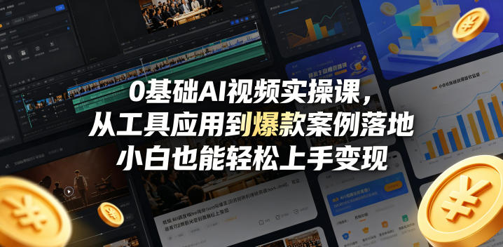 0基础AI视频实操课,从工具应用到爆款案例落地,小白也能轻松上手变现