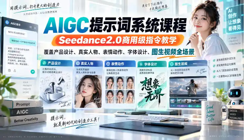 AIGC提示词系统课程，Seedance2.0商用级指令教学，覆盖产品设计、真实人物、表情动作、字体设计、图生视频全场景-项目资源网