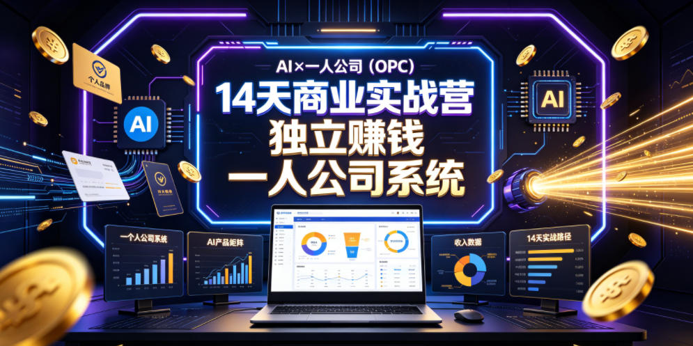 AI×一人公司(OPC)14天商业实战营，用AI帮你搭建一个属于你自己的、能独立賺钱的一人公司系统-项目资源网