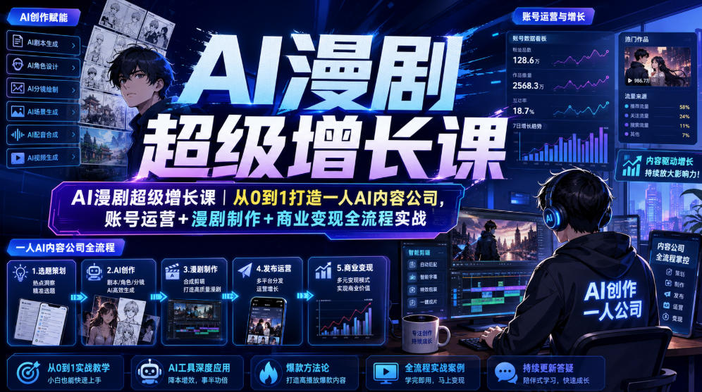 AI漫剧超级增长课|从0到1打造一人AI内容公司,账号运营+漫剧制作+商业变现全流程实战-项目资源网