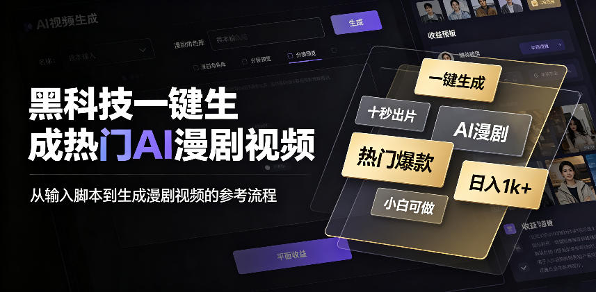 黑科技一键生成热门AI漫剧视频,十秒钟即可搞定,小白也能日入1k+【揭秘】-项目资源网