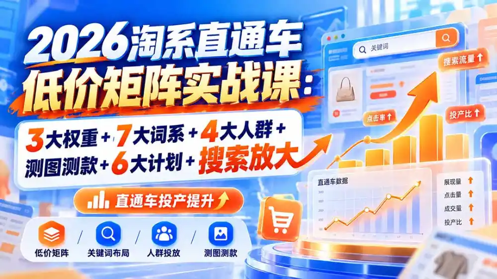 2026淘系直通车低价矩阵实战课:3大权重+7大词系+4大人群+测图测款+6大计划+搜索放大-项目资源网