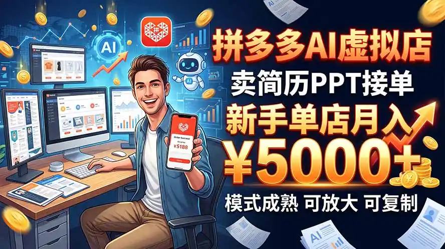 开一家拼多多虚拟店,用AI卖简历PPT,单店月入1w+,可放大-项目资源网