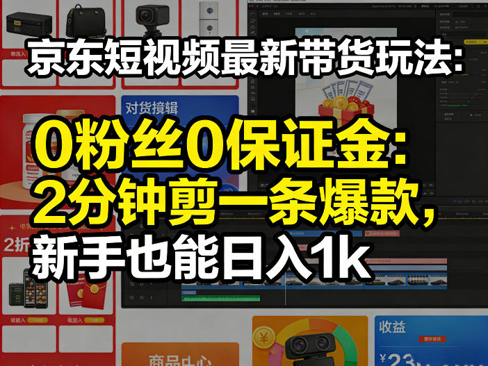 京东短视频最新带货玩法，0粉丝0保证金，2分钟剪一条爆款，新手也能日入1k+【揭秘】-项目资源网