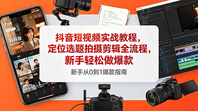 抖音短视频实战教程，定位选题拍摄剪辑全流程，新手轻松做爆款-项目资源网