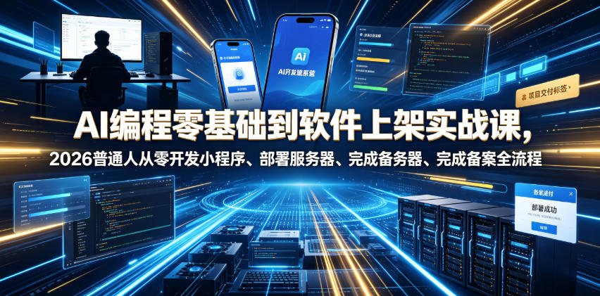 AI编程零基础到软件上架实战课,2026普通人从零开发小程序、部署服务器、完成备案全流程项目落地教程