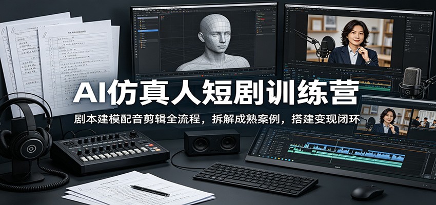 AI仿真人短剧训练营：剧本建模配音剪辑全流程，拆解成熟案例，搭建变现闭环-项目资源网
