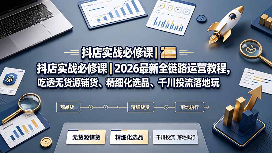 抖店实战必修课|2026最新全链路运营教程,吃透无货源铺货、精细化选品、千川投流落地玩法-项目资源网