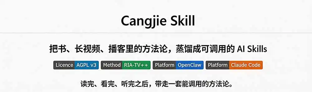 图片[1]-全网走红！GitHub上6.7K Star的开源项目，把任何书、长视频、播客蒸馏成AI工具，值得收藏 cangjie-skill-项目资源网