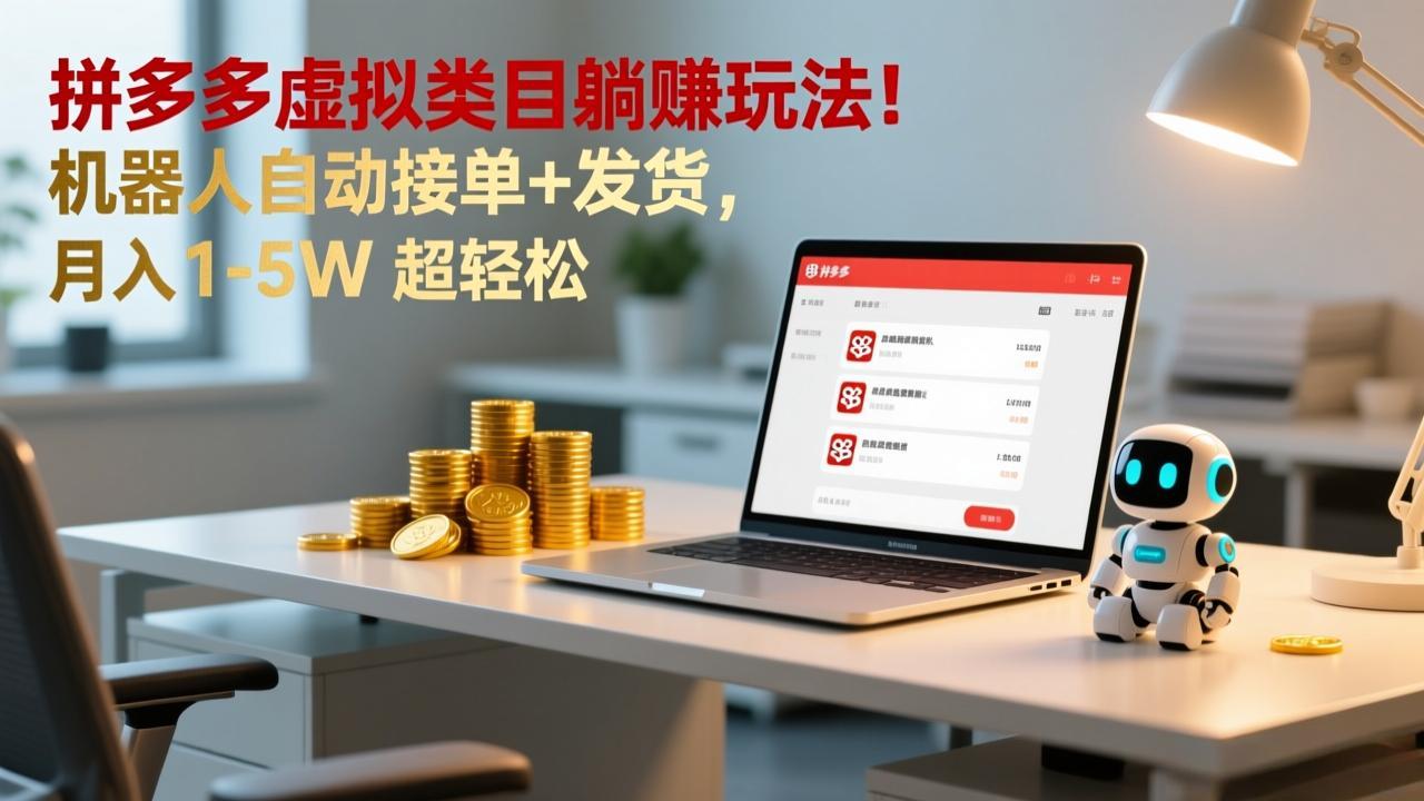 多多虚拟类目躺赚玩法！机器人自动接单+发货，月入 1-5W 超轻松-项目资源网