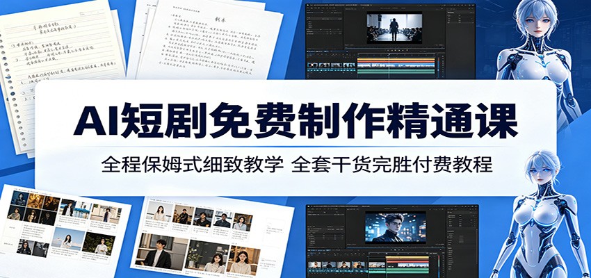 AI短剧免费制作精通课：全程保姆式细致教学，全套干货完胜付费教程-项目资源网